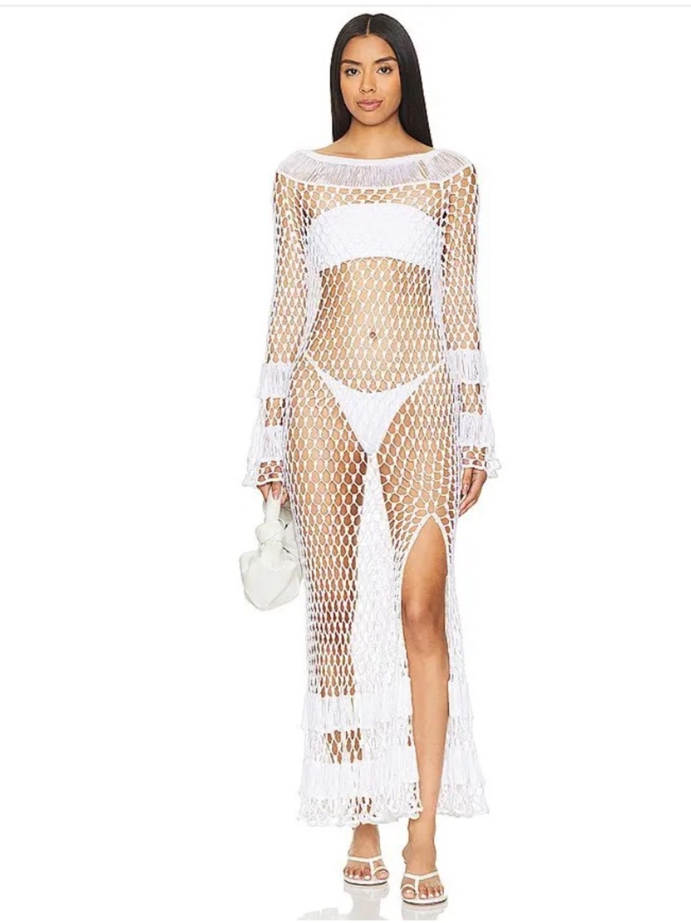 My Beachy Side Dress Crochet Maxi Cover Up in Ivory White